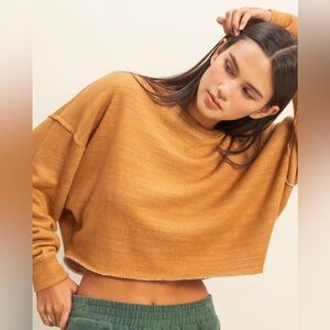 NEW Double Zero Brown Cropped Sweatshirt Oversized Crewneck Lounge Top Medium